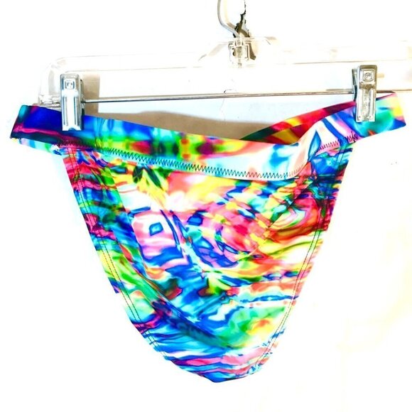 Bikini Bottom NWT Bathing Suit Size Large Psychedelic Tie Dye Rainbow Op Art - Picture 2 of 7